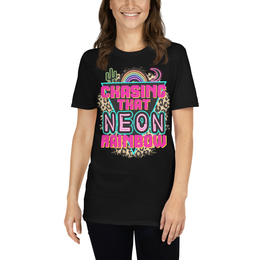 Custom Chasing That Neon Rainbow Country Western Retro Graphic Short-Sleeve Unisex T-Shirt