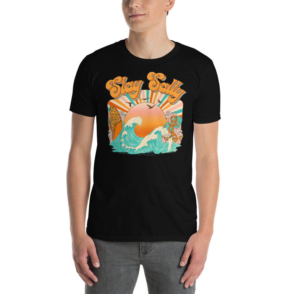Custom Stay Salty Leopard Surf Retro Graphic Short-Sleeve Unisex T-Shirt