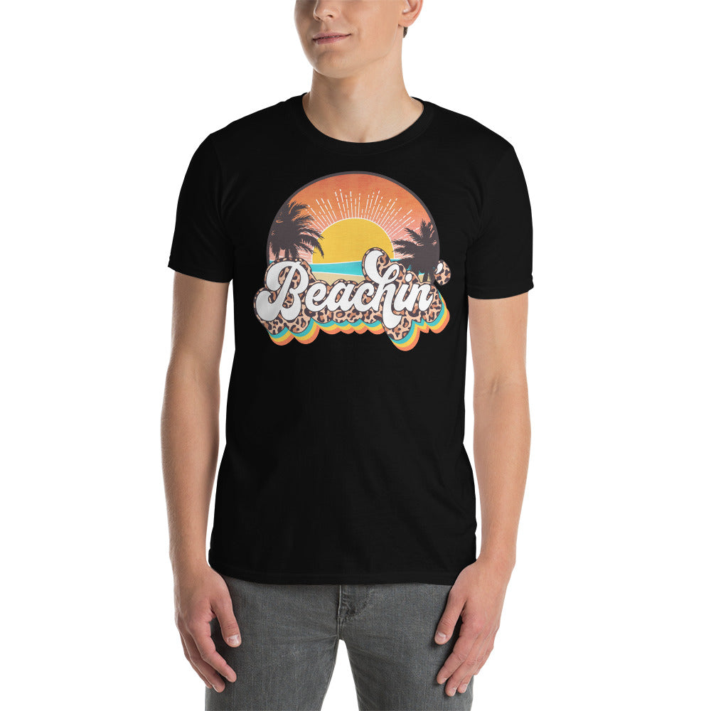 Custom Beachin' Tropical leopard Retro Graphic Short-Sleeve Unisex T-Shirt