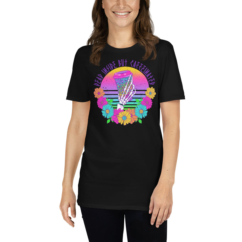 Custom Dead Inside But Caffeinated Floral Leopard Retro Graphic Short-Sleeve Unisex T-Shirt