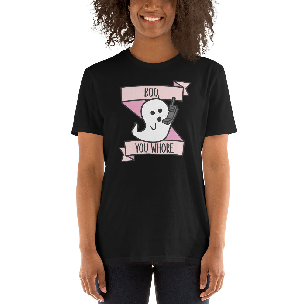 Custom Boo You Whore Ghost Mean Girls Retro Graphic Short-Sleeve Unisex T-Shirt