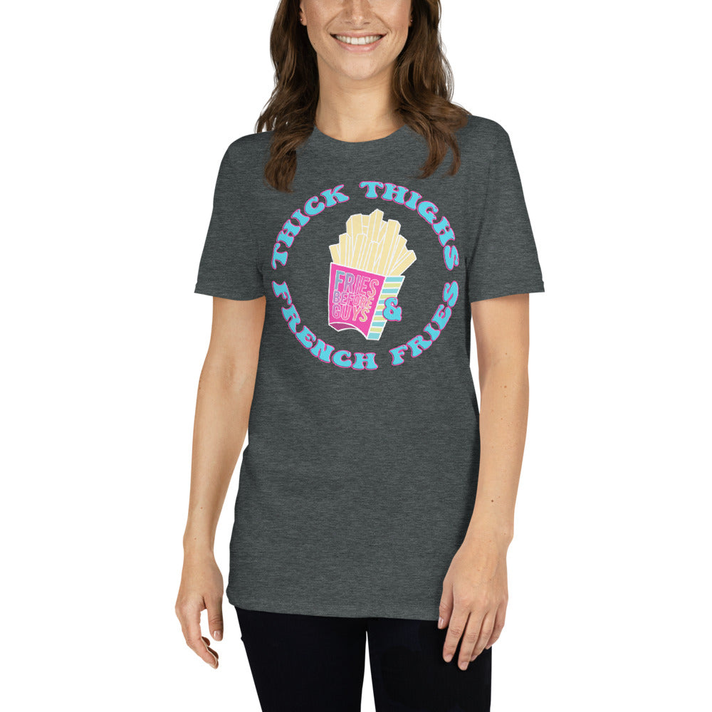 Custom Thick Thighs and French Fries Retro Graphic Short-Sleeve Unisex T-Shirt