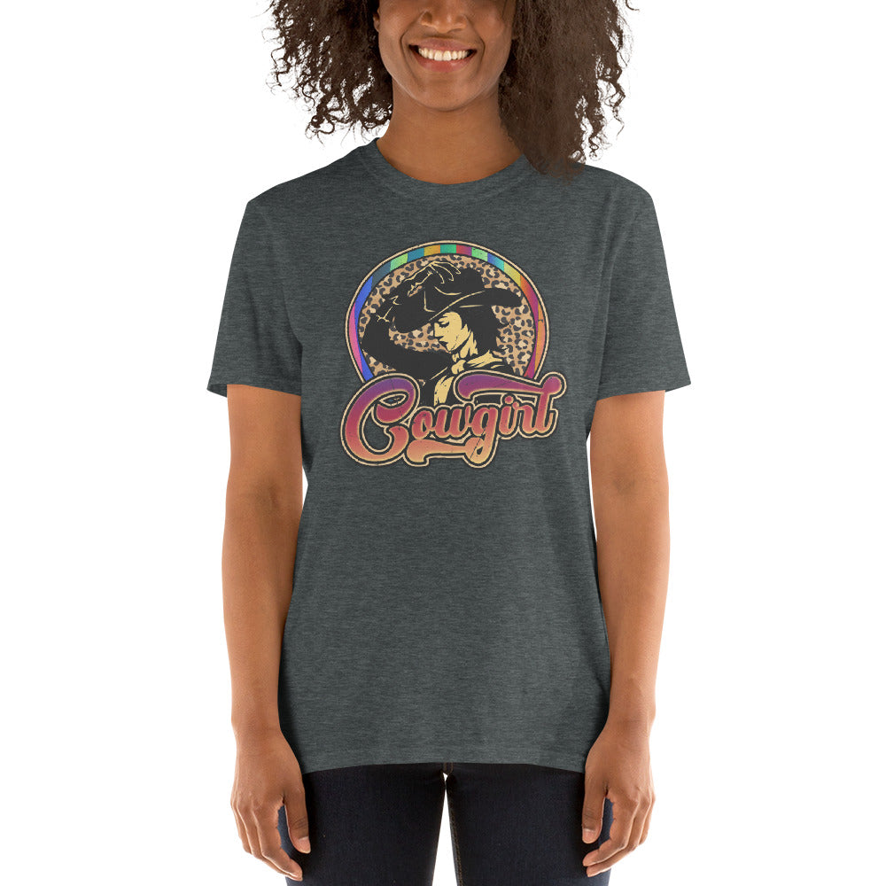 Custom Vintage Cowgirl Western Leopard Retro Graphic Short-Sleeve Unisex T-Shirt