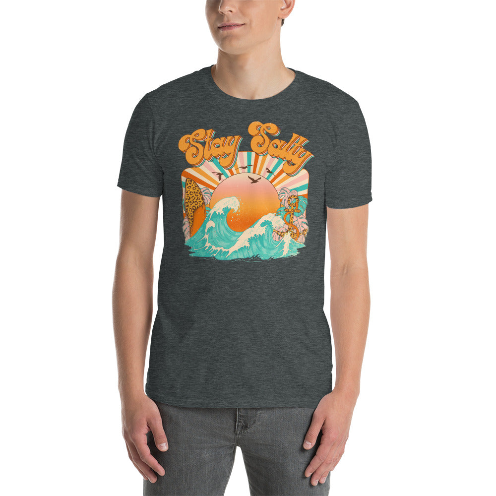 Custom Stay Salty Leopard Surf Retro Graphic Short-Sleeve Unisex T-Shirt