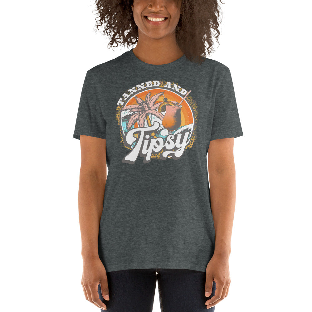 Custom Tanned and Tipsy Tropical Leopard Retro Graphic Short-Sleeve Unisex T-Shirt