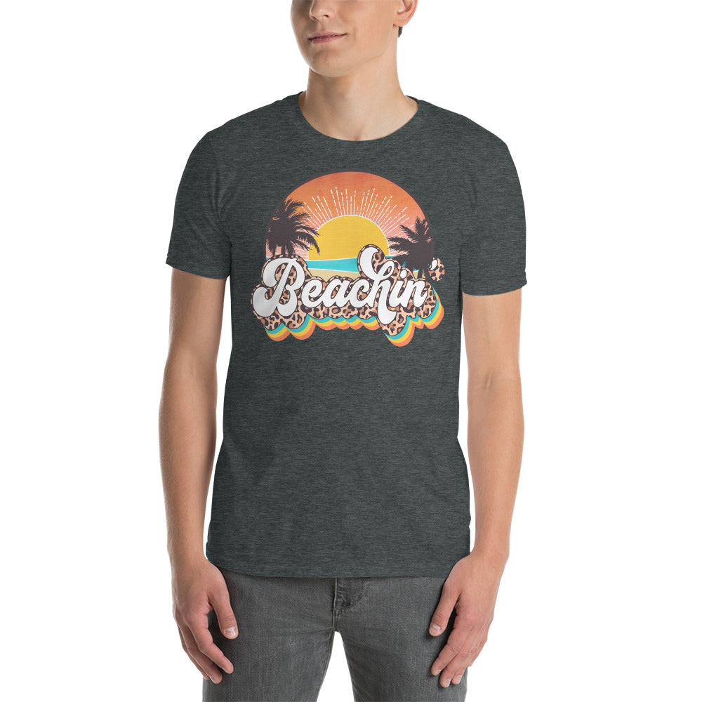Custom Beachin' Tropical leopard Retro Graphic Short-Sleeve Unisex T-Shirt