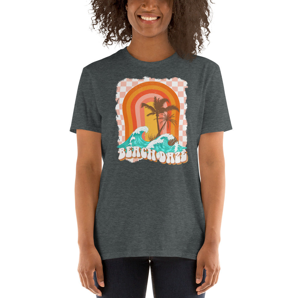 Custom Beach Daze Checkered Retro Graphic Short-Sleeve Unisex T-Shirt