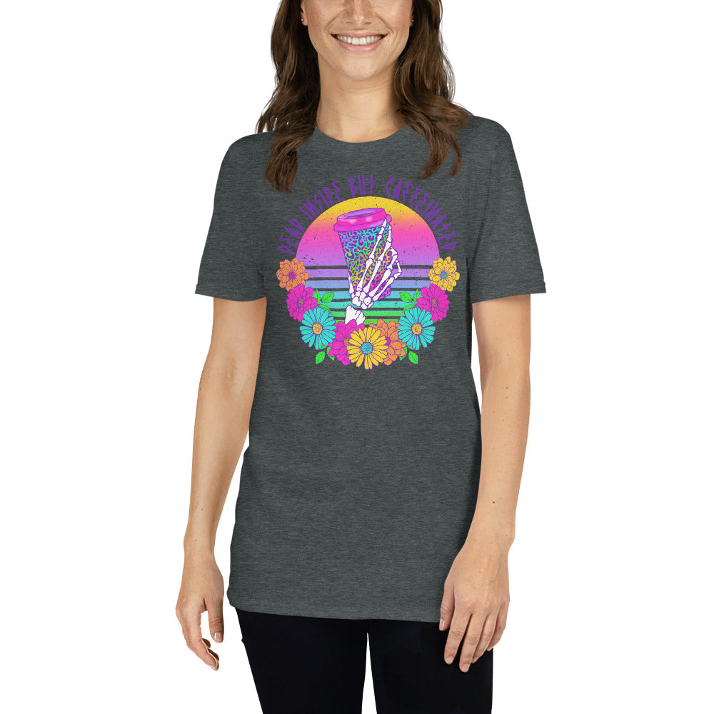 Custom Dead Inside But Caffeinated Floral Leopard Retro Graphic Short-Sleeve Unisex T-Shirt
