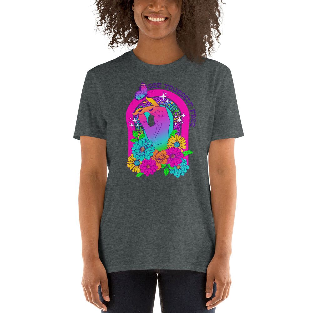 Custom Set Yourself Free Butterfly Retro Graphic Short-Sleeve Unisex T-Shirt