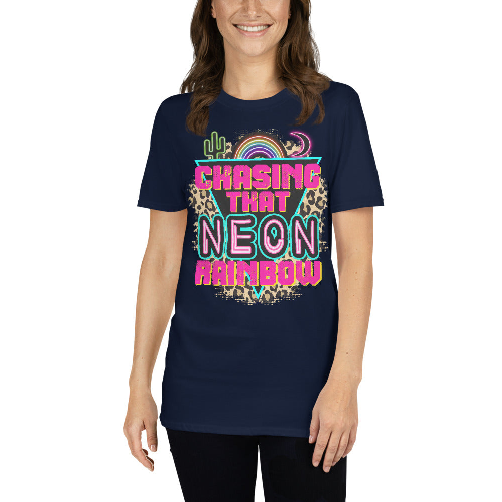 Custom Chasing That Neon Rainbow Country Western Retro Graphic Short-Sleeve Unisex T-Shirt
