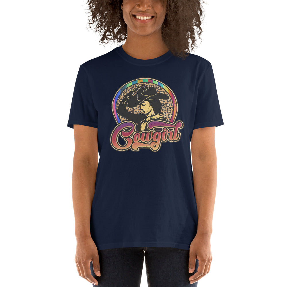 Custom Vintage Cowgirl Western Leopard Retro Graphic Short-Sleeve Unisex T-Shirt
