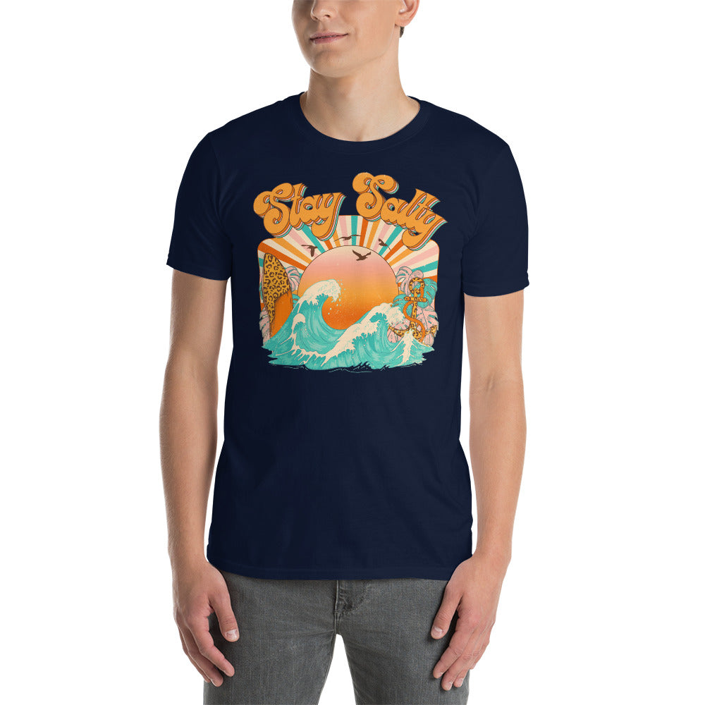 Custom Stay Salty Leopard Surf Retro Graphic Short-Sleeve Unisex T-Shirt