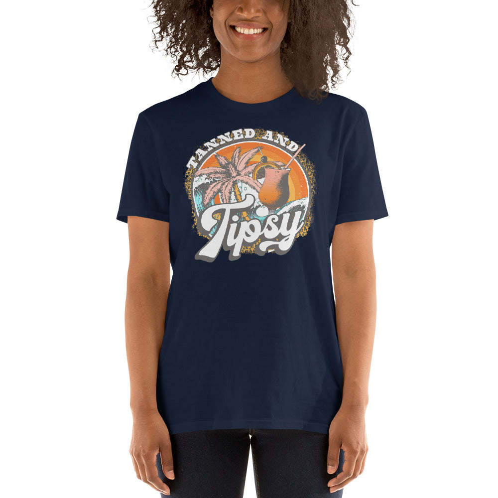 Custom Tanned and Tipsy Tropical Leopard Retro Graphic Short-Sleeve Unisex T-Shirt