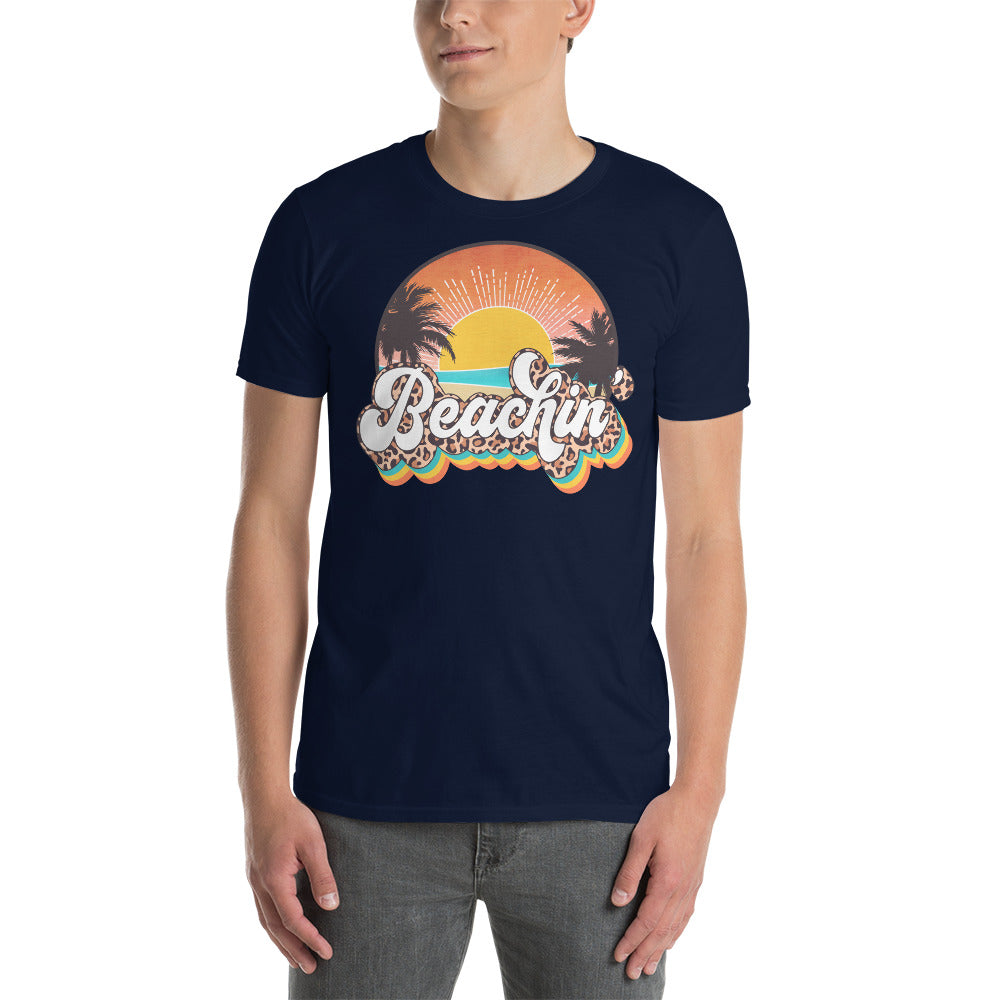 Custom Beachin' Tropical leopard Retro Graphic Short-Sleeve Unisex T-Shirt