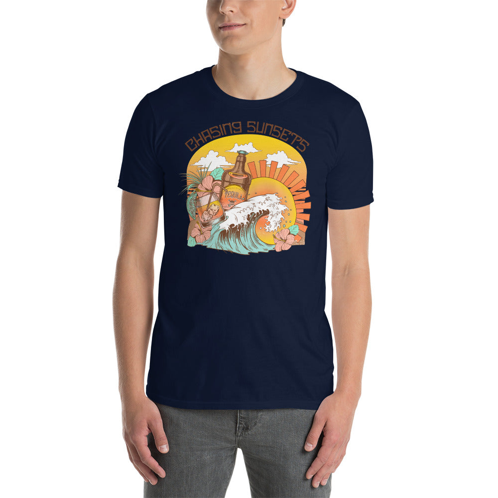 Custom Chasing Sunsets Tropical Retro Graphic Short-Sleeve Unisex T-Shirt