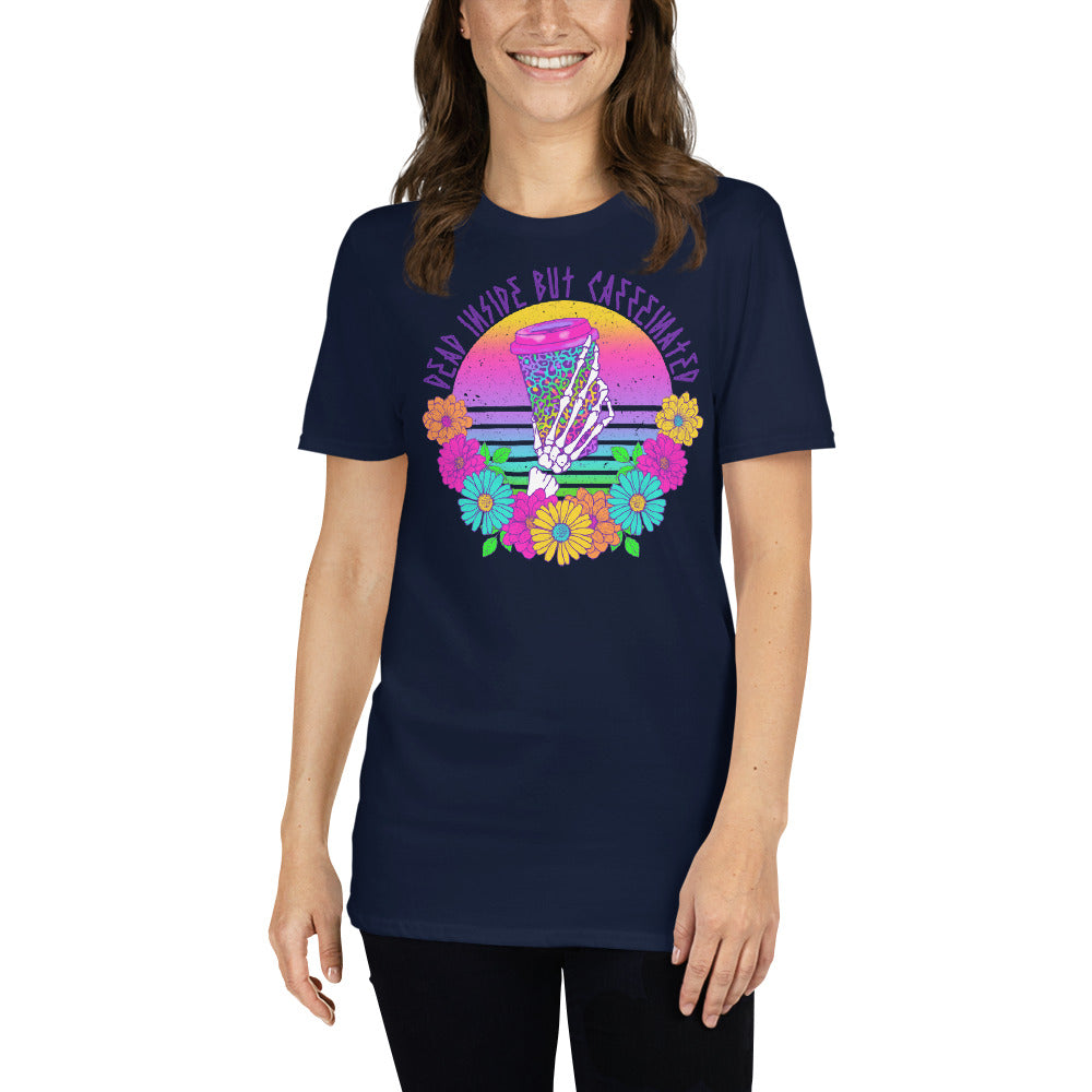 Custom Dead Inside But Caffeinated Floral Leopard Retro Graphic Short-Sleeve Unisex T-Shirt