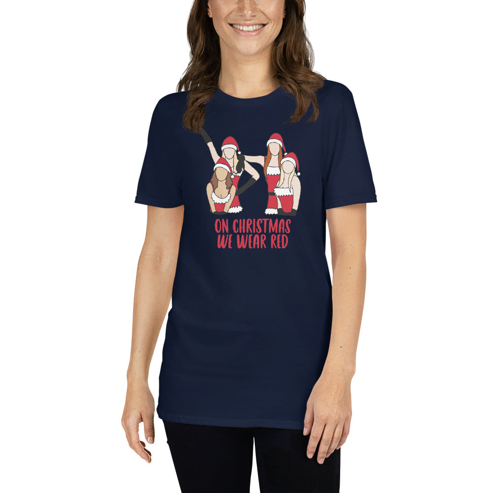 Custom On Christmas We Wear Red Mean Girls Retro Graphic Short-Sleeve Unisex T-Shirt