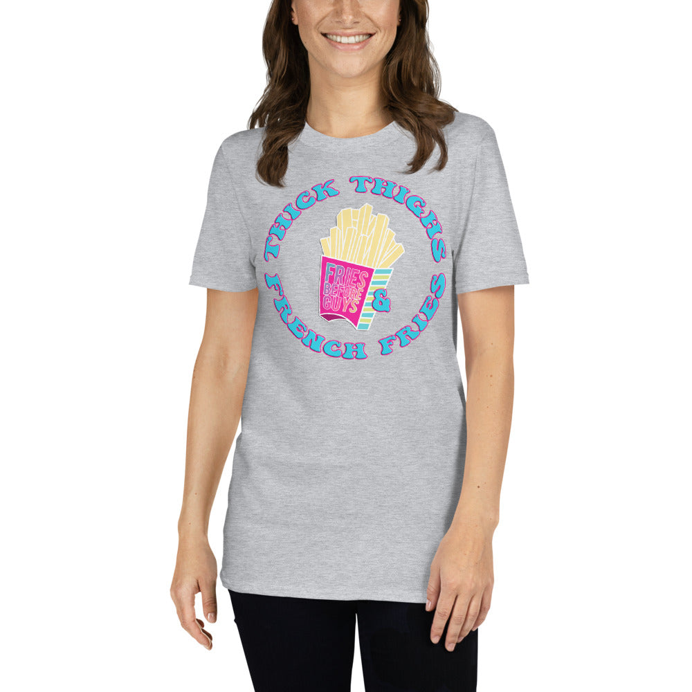 Custom Thick Thighs and French Fries Retro Graphic Short-Sleeve Unisex T-Shirt