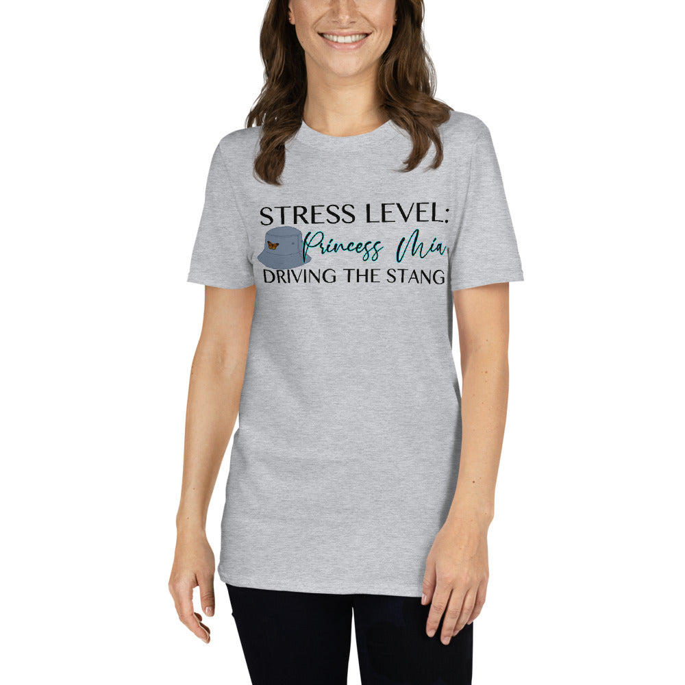 Custom Stress Level Princess Mia Driving The Stang Retro Graphic Short-Sleeve Unisex T-Shirt