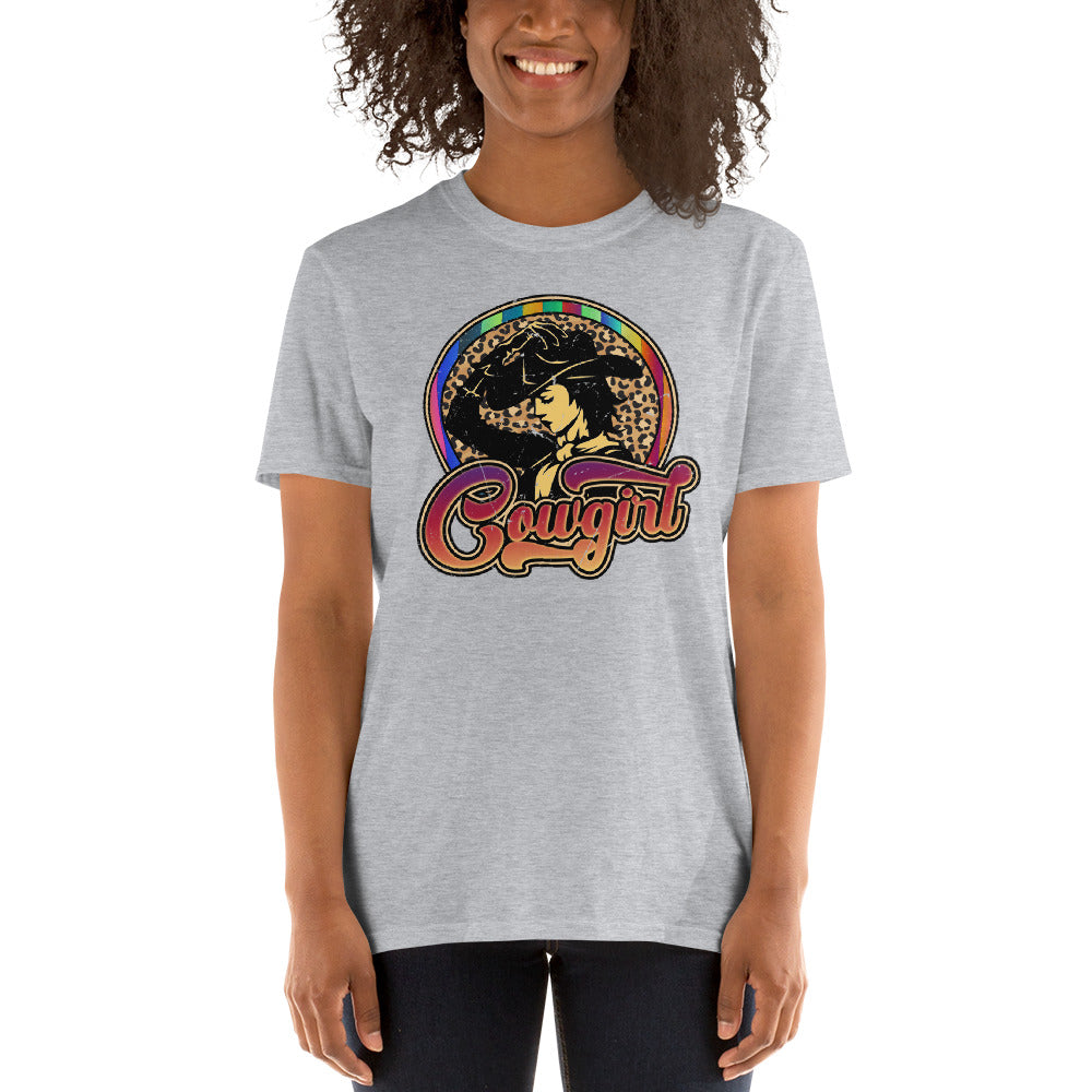 Custom Vintage Cowgirl Western Leopard Retro Graphic Short-Sleeve Unisex T-Shirt