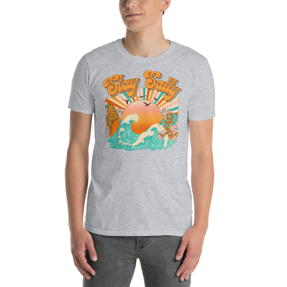 Custom Stay Salty Leopard Surf Retro Graphic Short-Sleeve Unisex T-Shirt