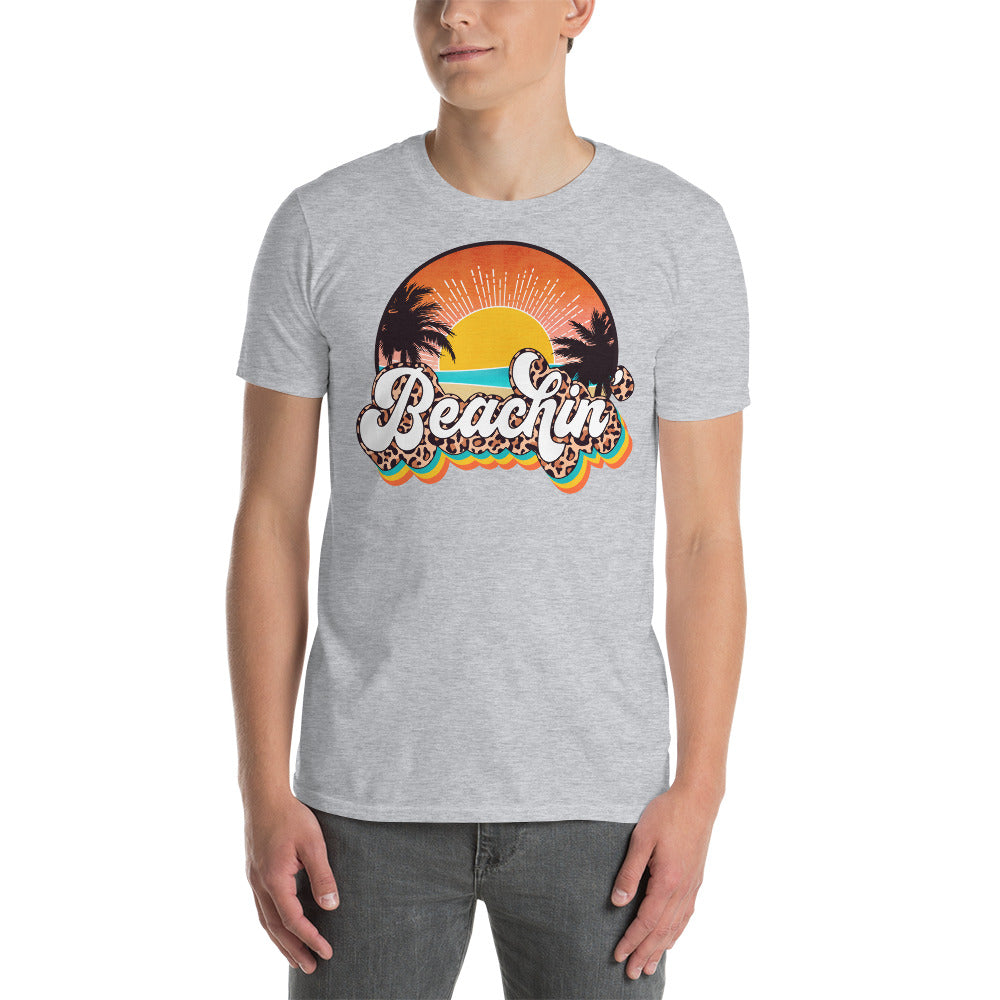 Custom Beachin' Tropical leopard Retro Graphic Short-Sleeve Unisex T-Shirt