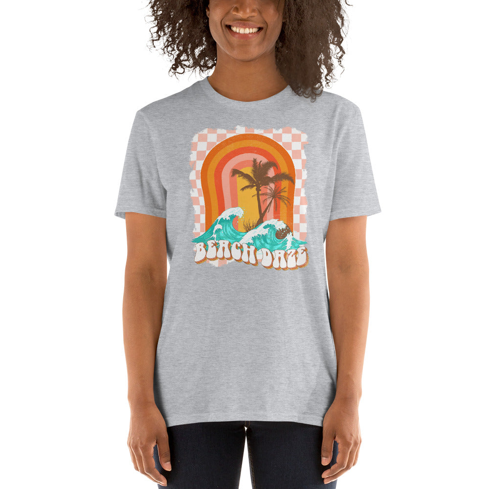 Custom Beach Daze Checkered Retro Graphic Short-Sleeve Unisex T-Shirt