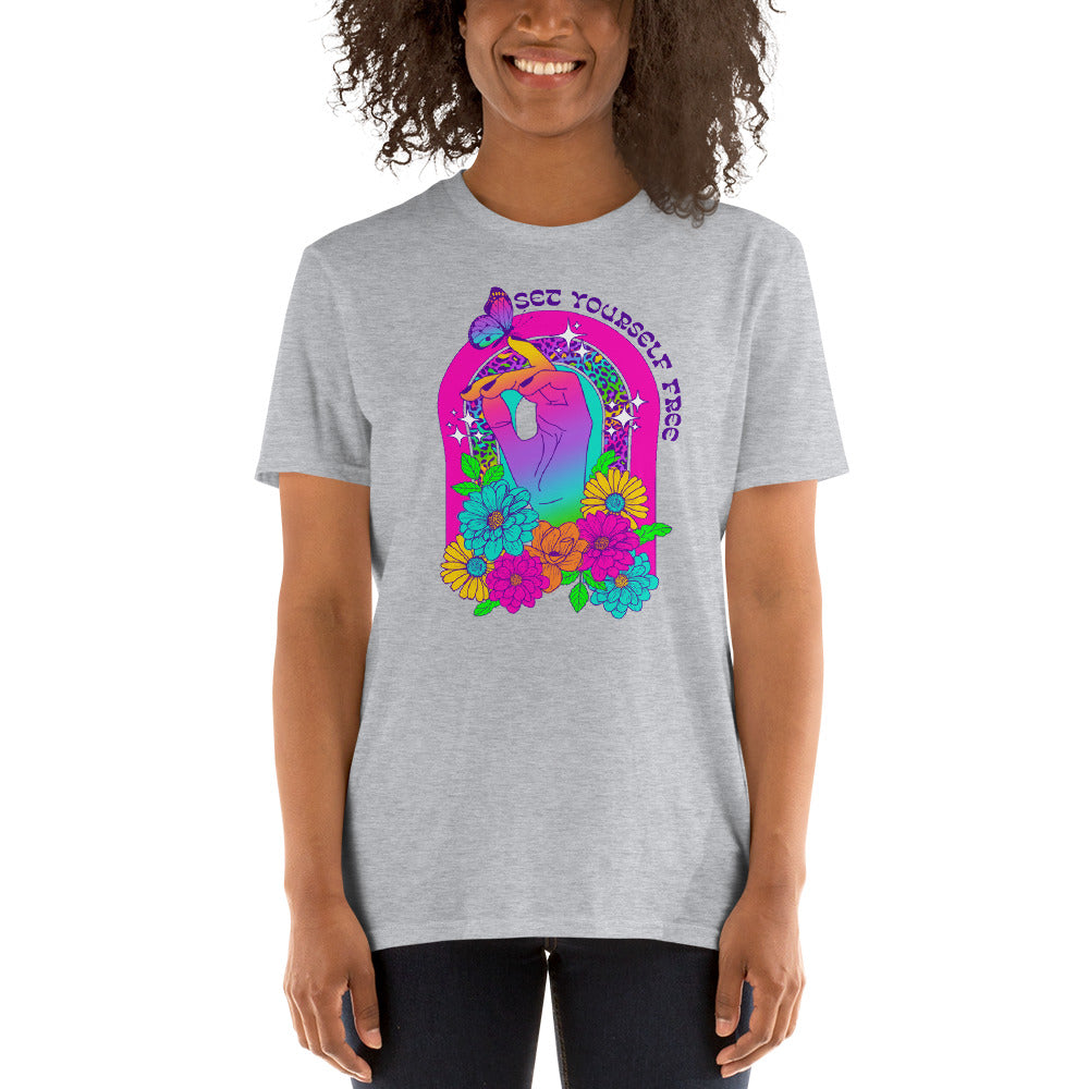 Custom Set Yourself Free Butterfly Retro Graphic Short-Sleeve Unisex T-Shirt