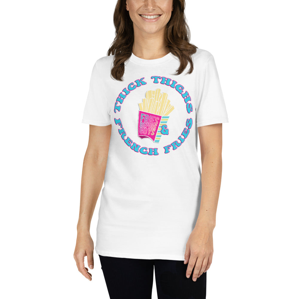 Custom Thick Thighs and French Fries Retro Graphic Short-Sleeve Unisex T-Shirt