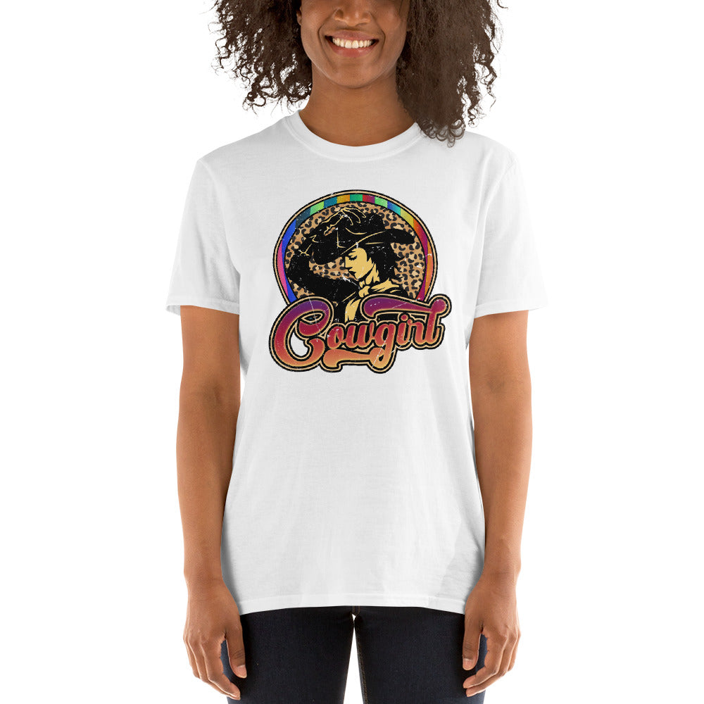 Custom Vintage Cowgirl Western Leopard Retro Graphic Short-Sleeve Unisex T-Shirt