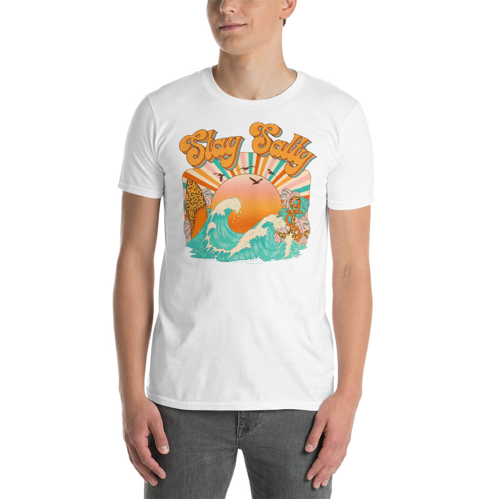 Custom Stay Salty Leopard Surf Retro Graphic Short-Sleeve Unisex T-Shirt