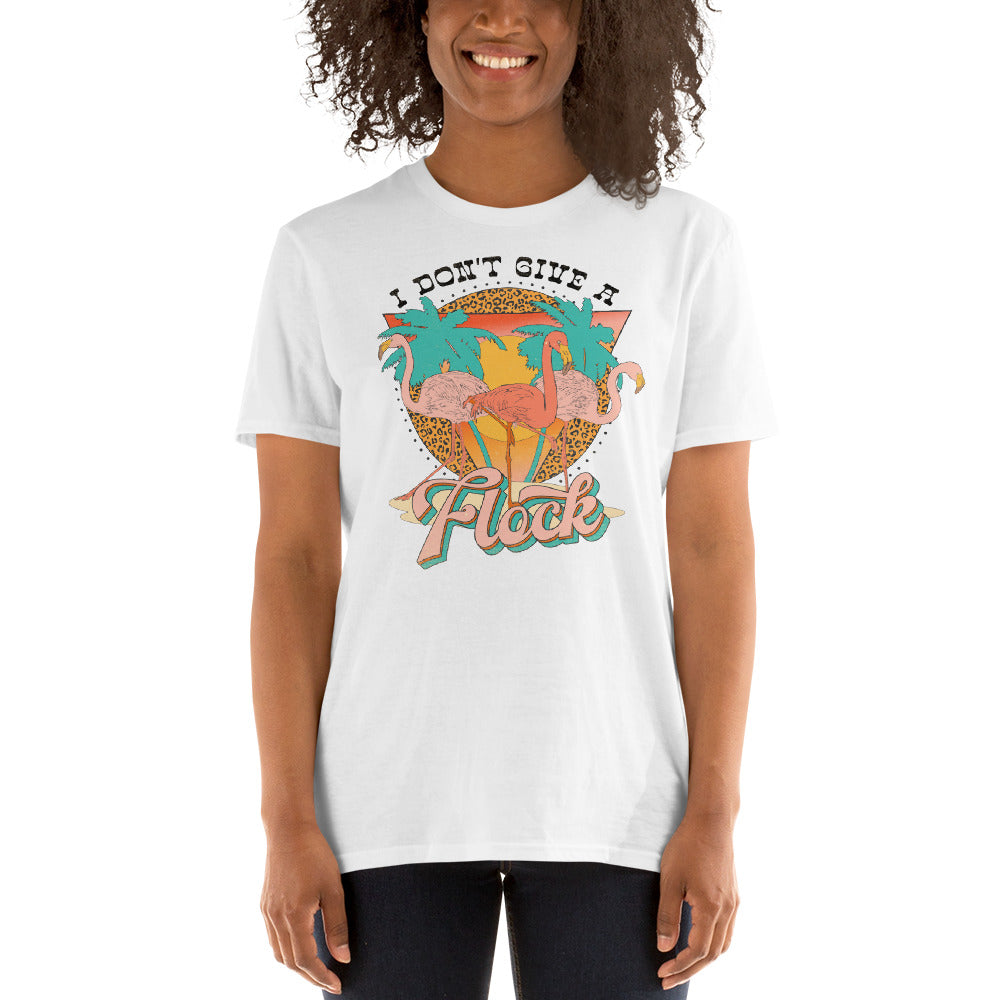 Custom I Don't Give A Flock Flamingo Retro Graphic Short-Sleeve Unisex T-Shirt