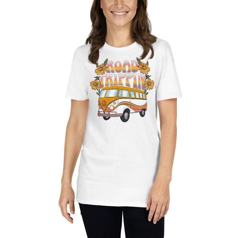 Custom Road Trippin Volkswagon Bus Peace Hippie Retro Graphic Short-Sleeve Unisex T-Shirt