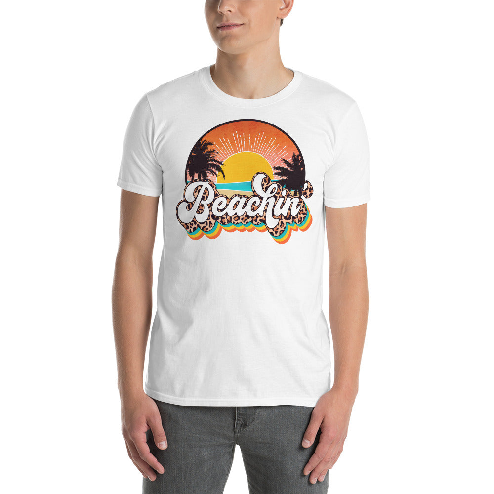 Custom Beachin' Tropical leopard Retro Graphic Short-Sleeve Unisex T-Shirt