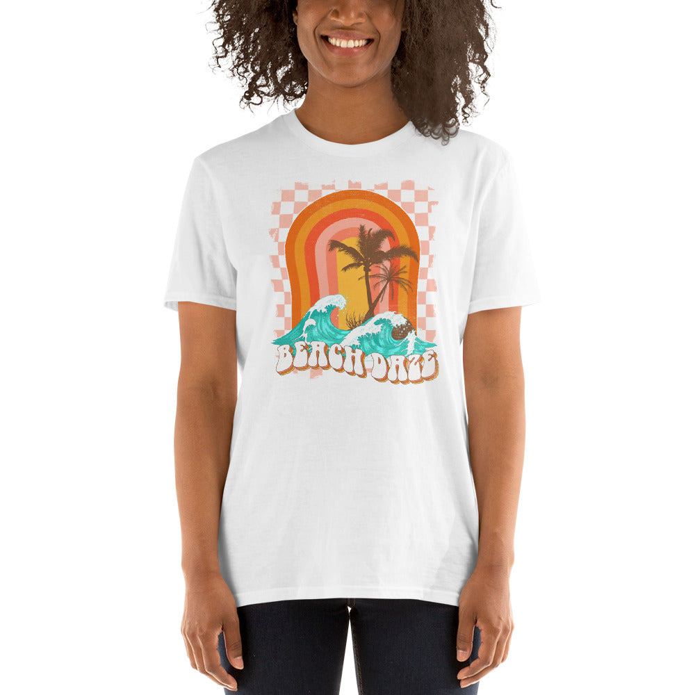 Custom Beach Daze Checkered Retro Graphic Short-Sleeve Unisex T-Shirt