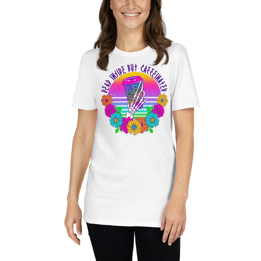 Custom Dead Inside But Caffeinated Floral Leopard Retro Graphic Short-Sleeve Unisex T-Shirt