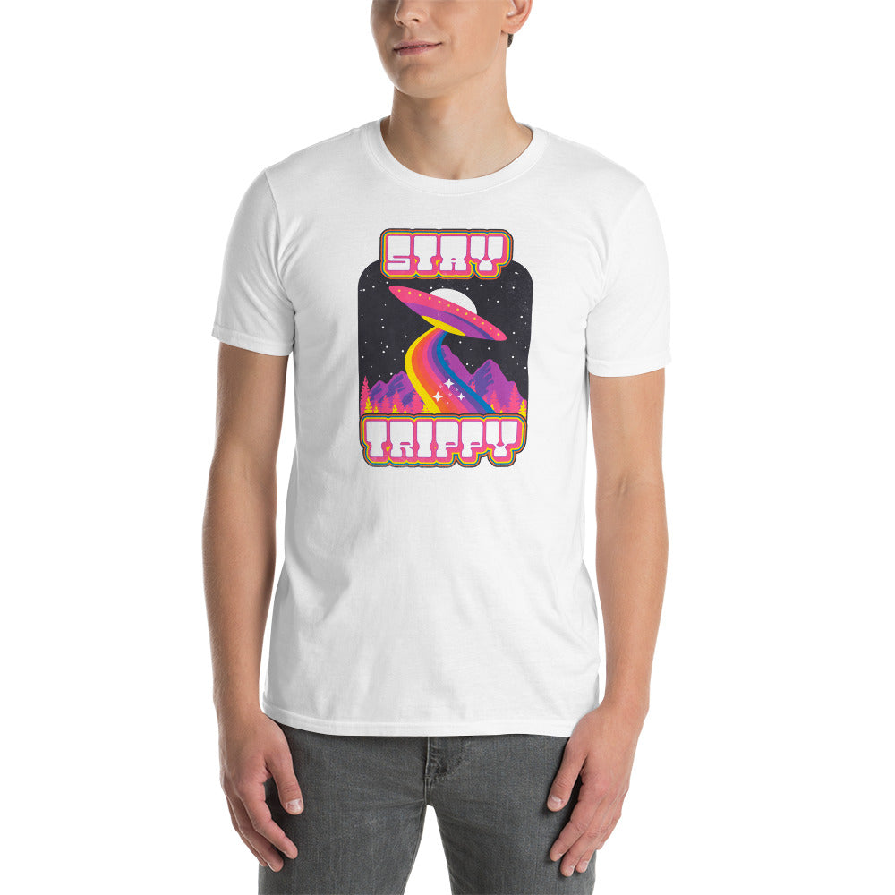 Custom Stay Trippy Space Alien Retro Graphic Short-Sleeve Unisex T-Shirt