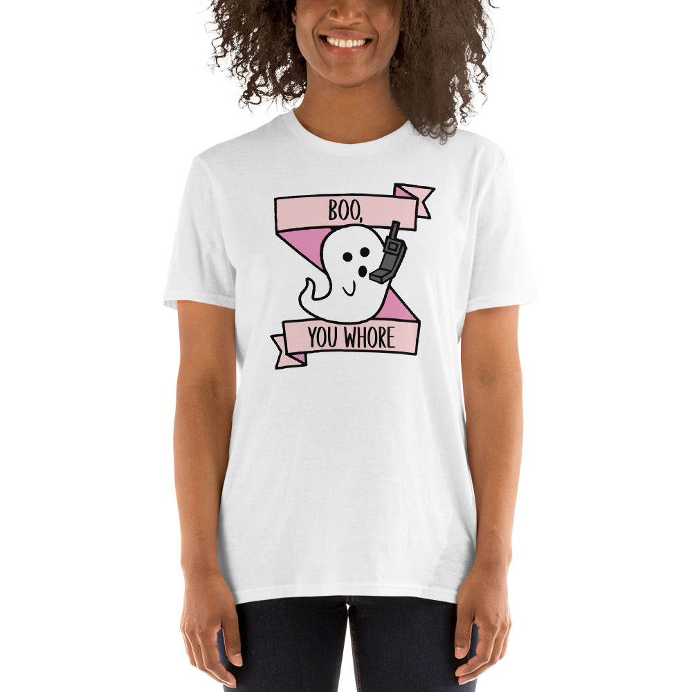 Custom Boo You Whore Ghost Mean Girls Retro Graphic Short-Sleeve Unisex T-Shirt