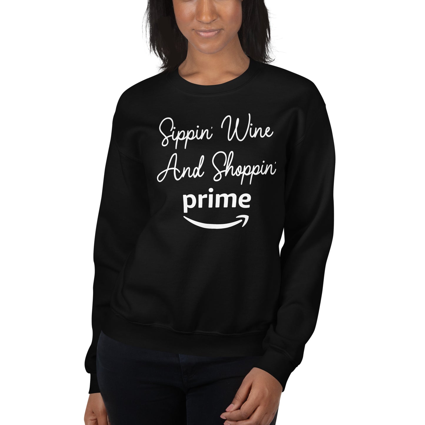 Custom Sippin' Wine And Shoppin' Prime Retro Graphic Unisex Sweatshirt