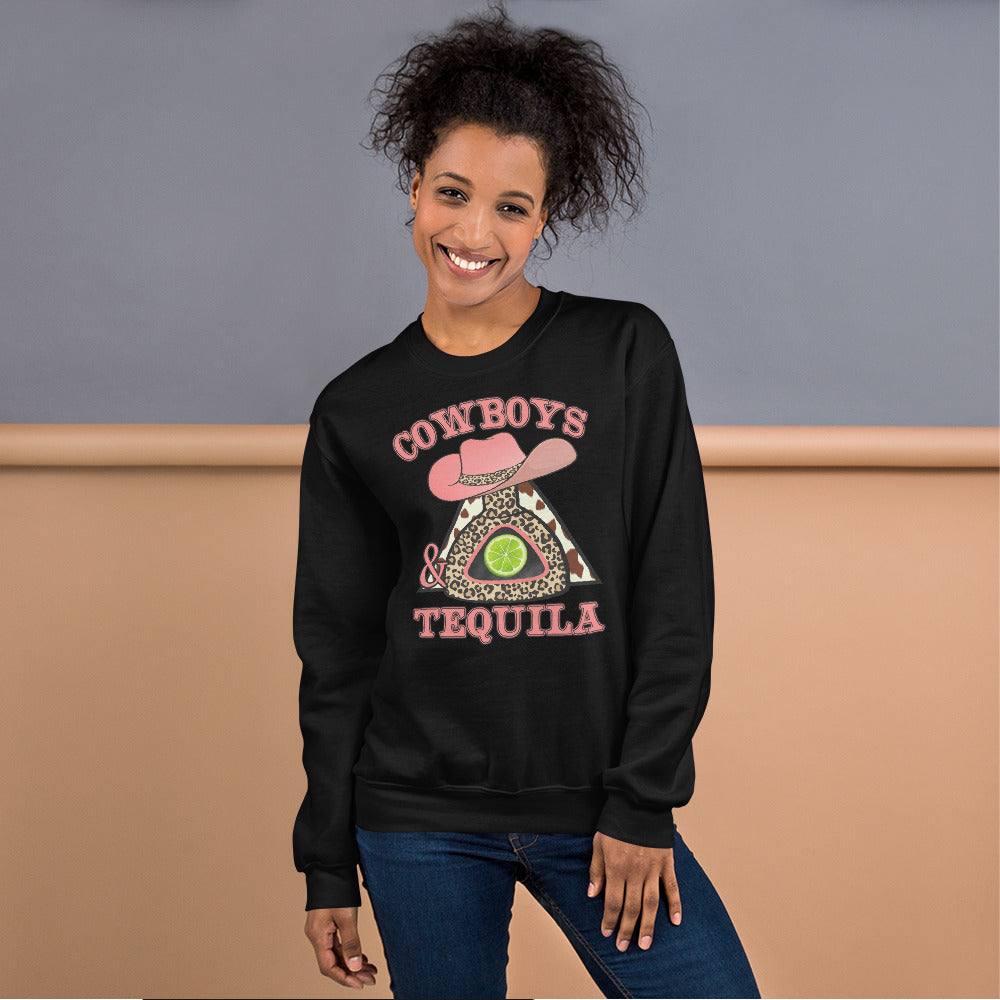 Custom Cowboys And Tequila Leopard Cow Print Retro Graphic Unisex Sweatshirt