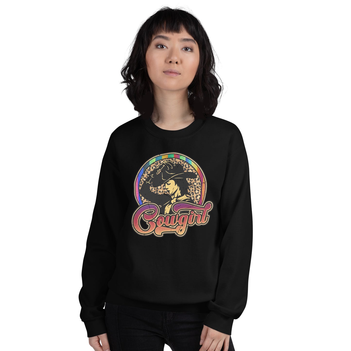 Custom Vintage Cowgirl Leopard Western Retro Graphic Unisex Sweatshirt