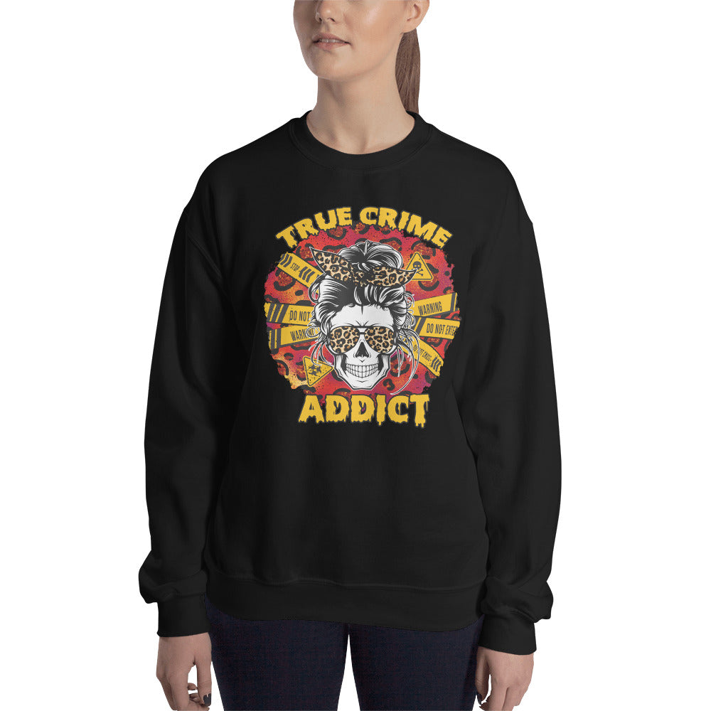 Custom True Crime Addict Skull Retro Graphic Unisex Sweatshirt