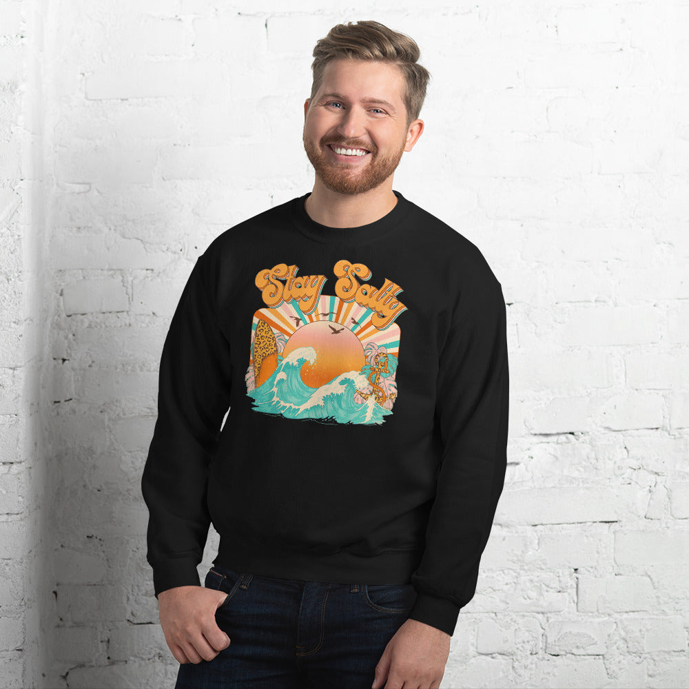 Custom Stay Salty Leopard Surf Retro Graphic Unisex Sweatshirt