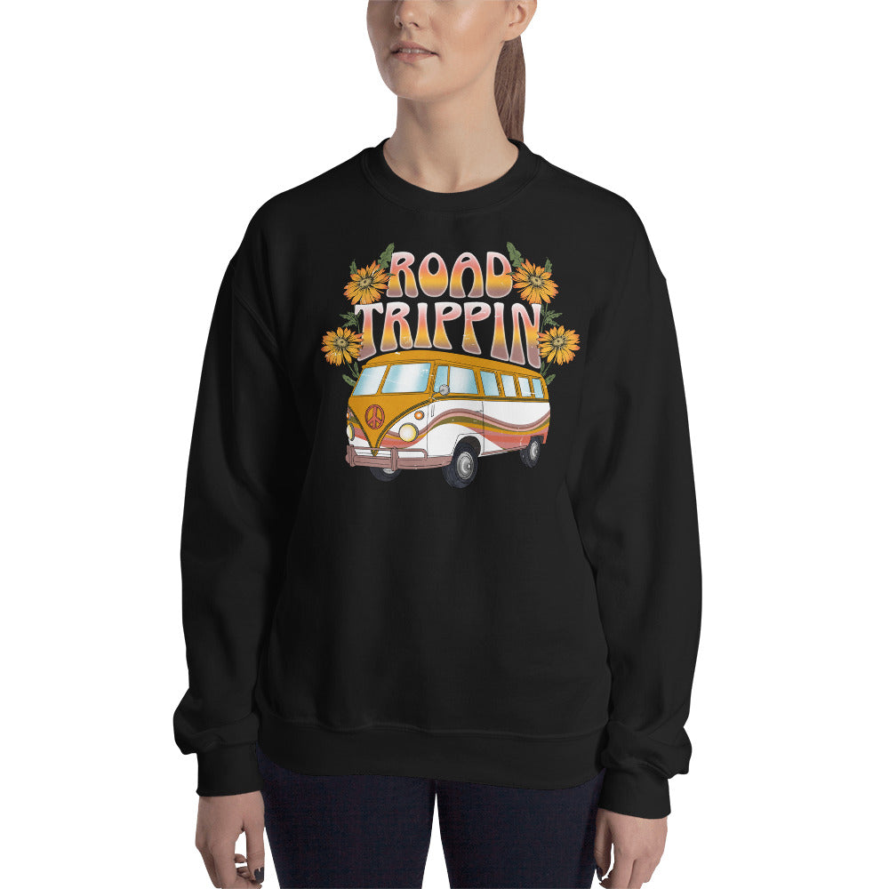 Custom Road Trippin Volkswagon Bus Peace Hippie Retro Graphic Unisex Sweatshirt