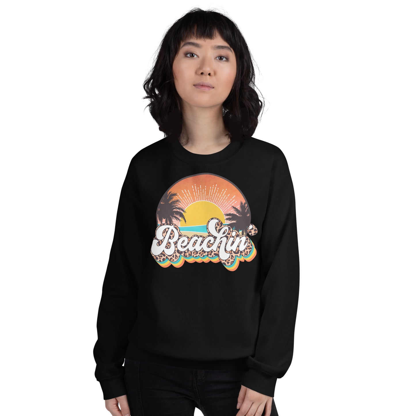Custom Beachin' Tropical Leopard Retro Graphic Unisex Sweatshirt