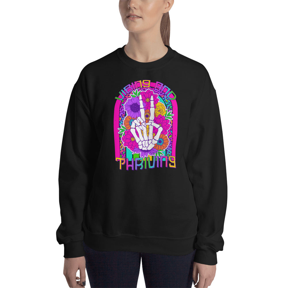 Custom Vibing and Thriving Skeleton Retro Graphic Unisex Sweatshirt
