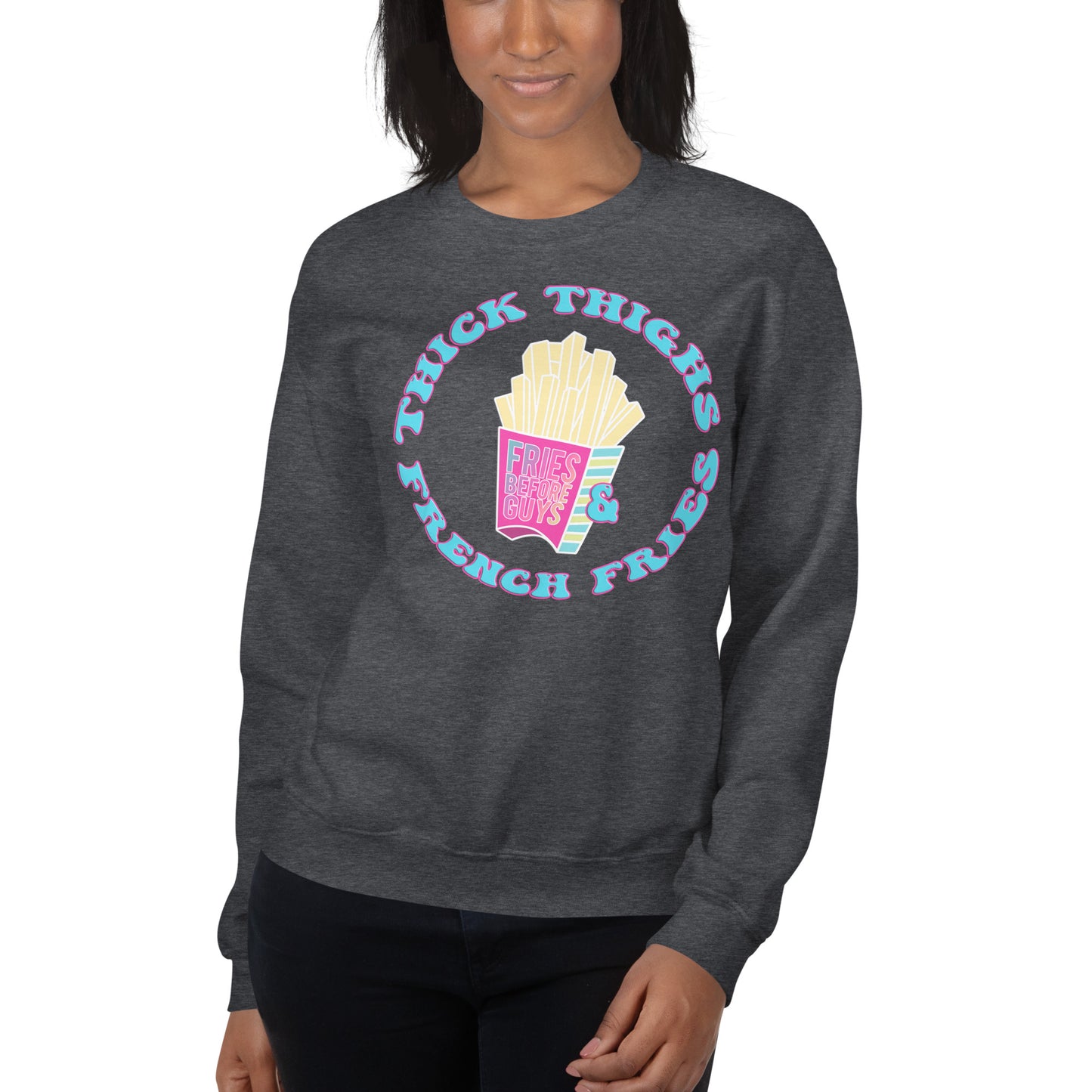 Custom Thick Thighs and French Fries Retro Graphic Unisex Sweatshirt