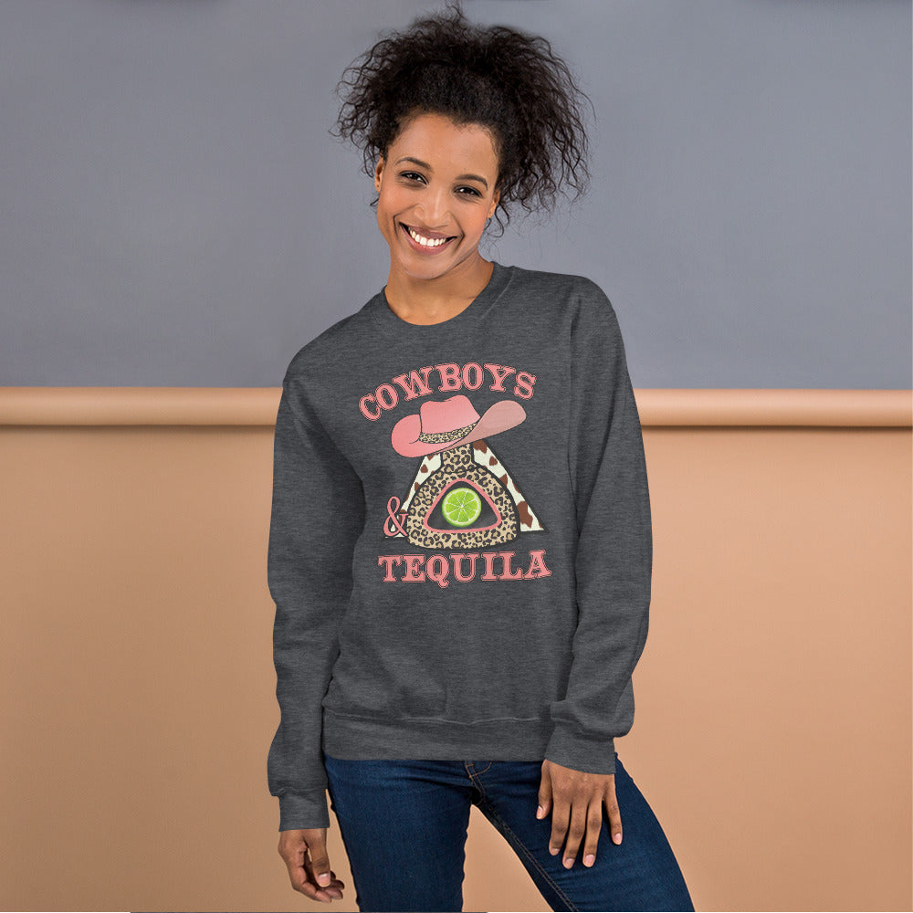 Custom Cowboys And Tequila Leopard Cow Print Retro Graphic Unisex Sweatshirt