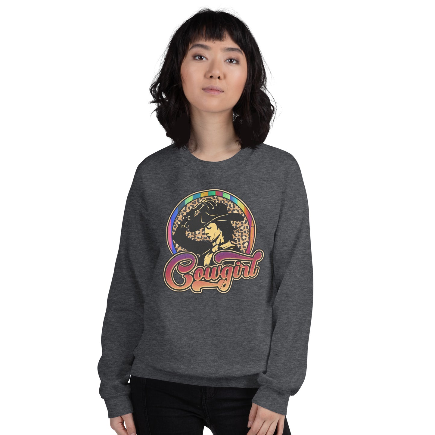 Custom Vintage Cowgirl Leopard Western Retro Graphic Unisex Sweatshirt