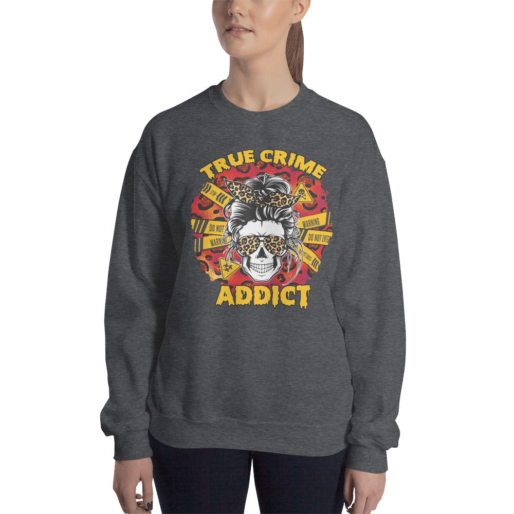 Custom True Crime Addict Skull Retro Graphic Unisex Sweatshirt